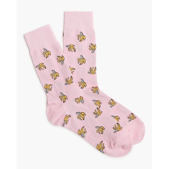 J.Crew Pink Banana Print Crew Socks - Fun Novelty Cotton Blend One Size - Picture 1 of 3